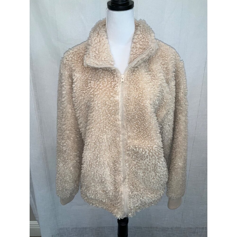 Abercrombie & Fitch XL Faux Fur Sherpa Fleece Zip-Up Jacket Beige - Picture 2 of 7